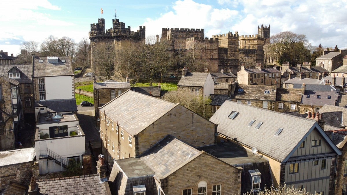 Lancaster Castle view from a drone