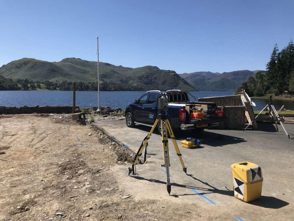 Total Station and pick up on foundation excavation site on the shore of Ullswater