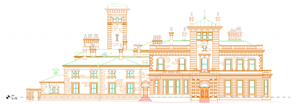 CAD building elevation produced from drone and ground photogrammetry survey