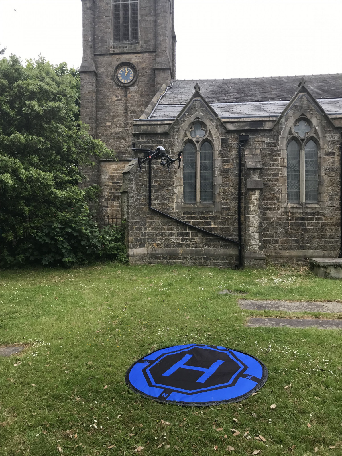 Drone surveying a church in Morecambe