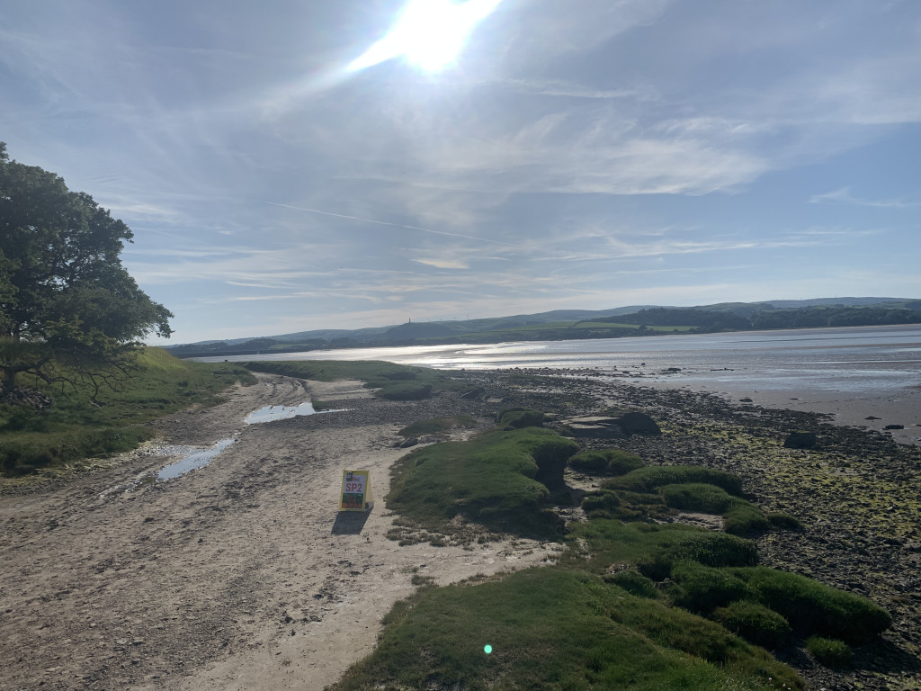 Land survey at Cark-in-Cartmel looking across Morecambe Bay towards the Hoad at Ulverston