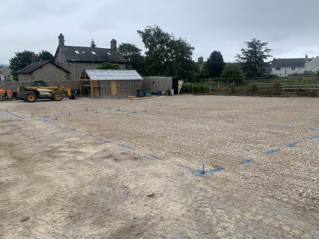 Setting out a building plot for foundation excavation in Warton